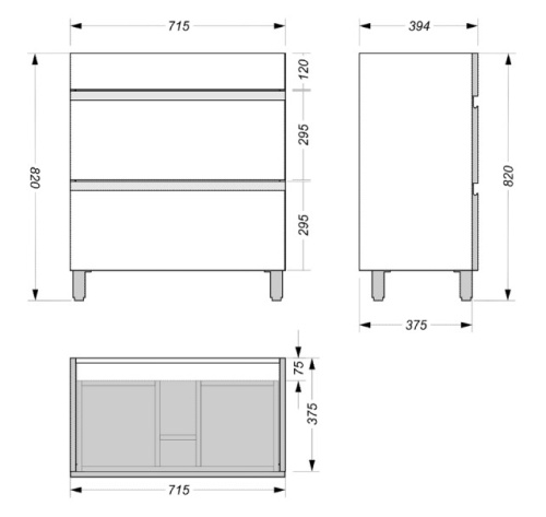 Тумба напольная Vela Мира 70Н под CeramaLux TU27101