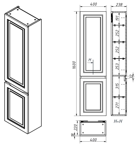 Пенал подвесной Caprigo Wales 40 36050R-SF023