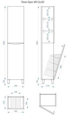 Пенал напольный Vela Бриз 40НБК (бельевая корзина) петли левые RS633473