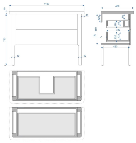 Тумба напольная Vela Грация 110Н под столешницу TU29166