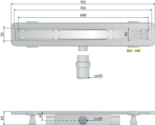 Душевой трап OMP Tea Renova Unseen 70 см 5953.905.8 