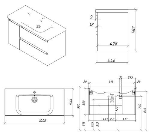 Тумба подвесная Caprigo Forte 100 36115L-SF022