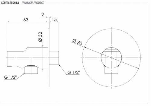 Держатель ручного душа с подключением Remer 337XBG, золото брашированное