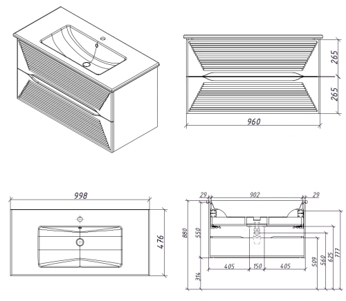 Тумба подвесная Caprigo Modo Terza 100 35615-SF026