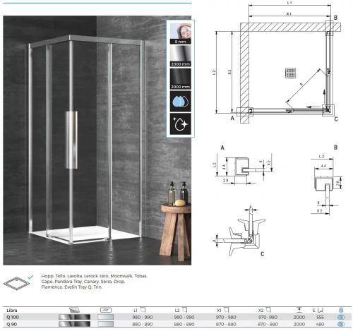 Душевая дверь Kolpa-San Libra Q 90 silver brill transparent 516820