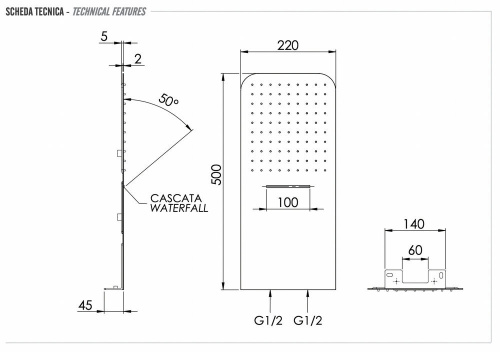 Верхний душ настенный 50x25 см Remer 350UFDCAX