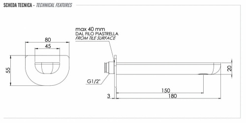 Излив настенный 18 см Remer Infinity 91IBG, золото брашированное