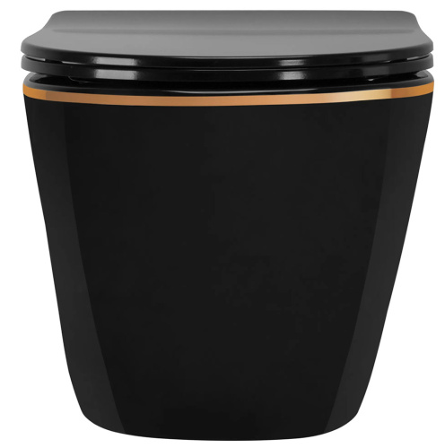 Унитаз подвесной Rea Carlo Mini rimless Flat Black Gold Edge C8800