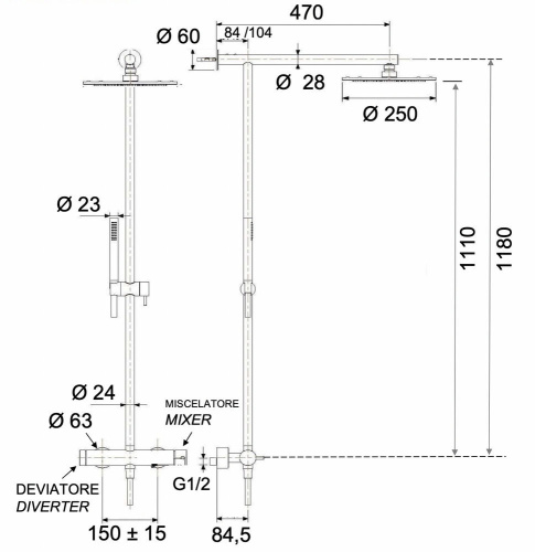 Душевая система Remer X Style INOX SSX37UFM25, нержавеющая сталь