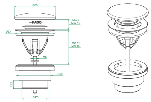 Донный клапан для раковины Globo FI012BO с переливом