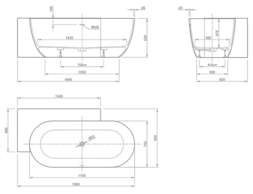 Ванна Knief K.Stone Lotus CORNER 0600-613-L-01