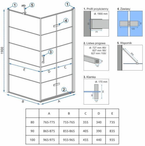 Душевая стенка Rea Molier Black 80 K8412