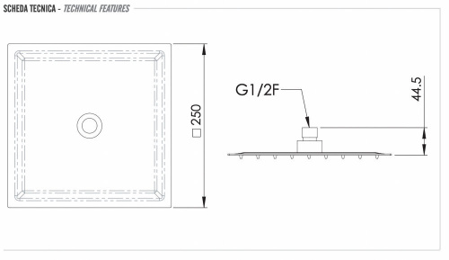 Верхний душ с шарнирным соединением 25 см Remer 357UFS25NOX, черный матовый