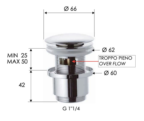 Донный клапан с переливом 1”1/4 Remer 905CC2114