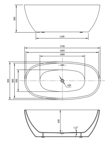 Ванна акриловая Vincea VBT-404-1700