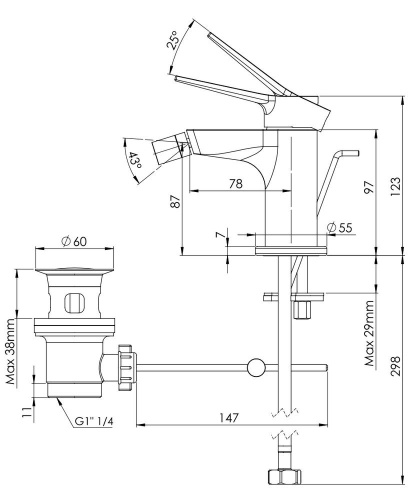Смеситель для биде Remer Slash SL20XV, сталь