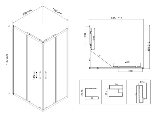 Душевой уголок Vincea City VSS-5CT9010CLGM