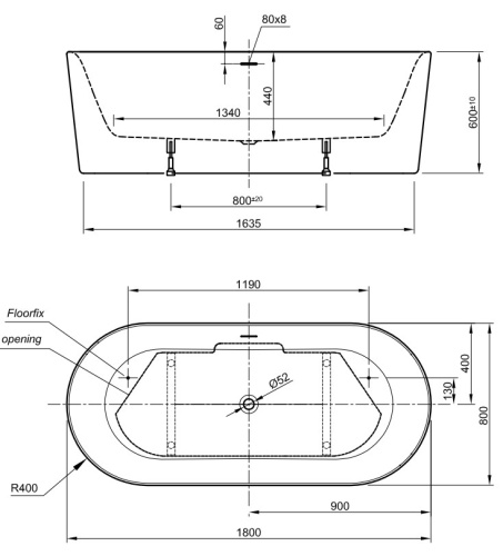 Ванна акриловая Knief Fresh 180X80 0100-230WM
