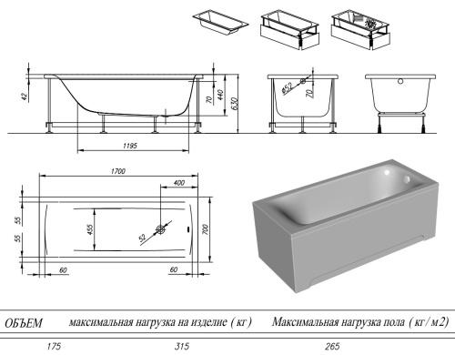 Ванна акриловая Kolpa-San Evelin 170x70