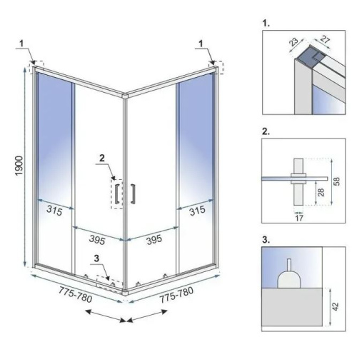 Душевой уголок Rea City Black 80x80 K6448
