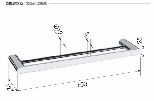 Полотенцедержатель двойной 60 см Remer Lounge LN33CFP, черный брашированный хром