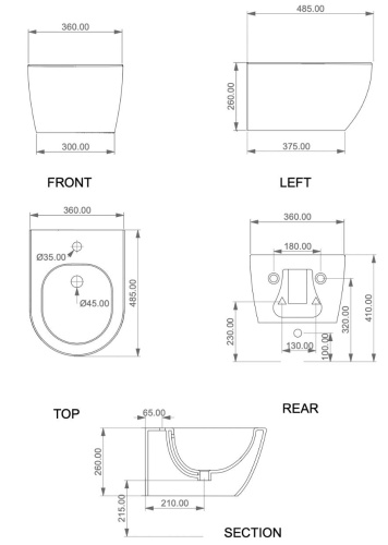 Биде подвесное GSG Ceramic Design Like LKBISOXXS000 укороченное