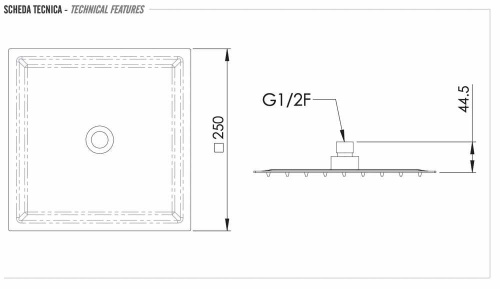 Верхний душ с шарнирным соединением 25 см Remer 357UFS25BOX, белый матовый