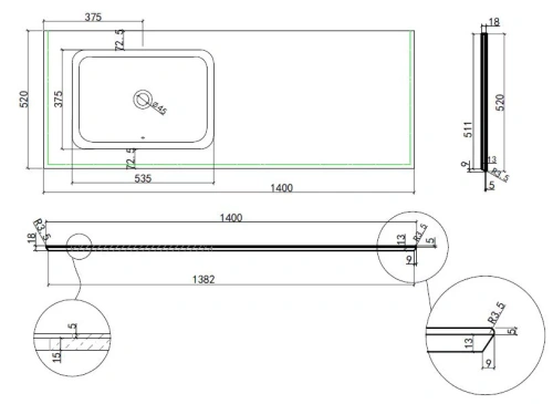 Столешница с интегрированной раковиной Vincea VWTB-4LX140VB-R