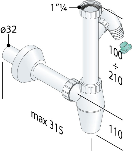 Сифон с подключением шланга 1"1/4 OMP Tea 217.344.5