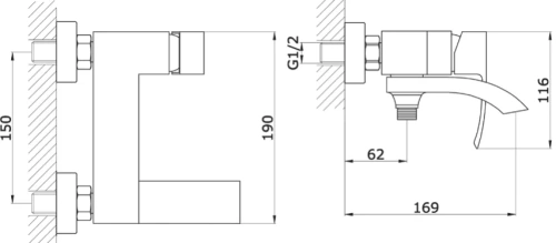 Смеситель для ванны Vivi Felice 1040 NICHEL