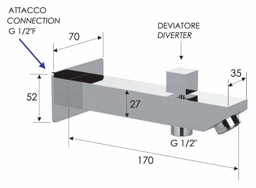 Излив настенный 18 см с дивертером Remer 91QD
