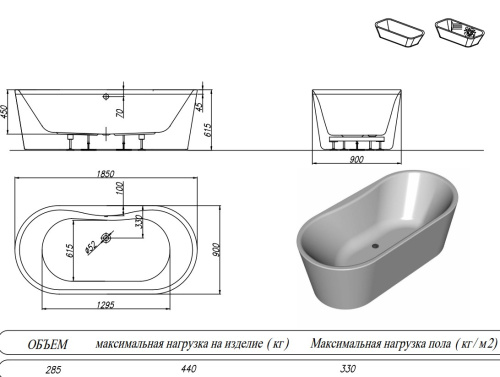Ванна акриловая Kolpa-San Comodo FS 185x90 Gray