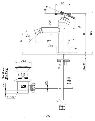 Смеситель для биде Remer Chrono CH20XV, сталь