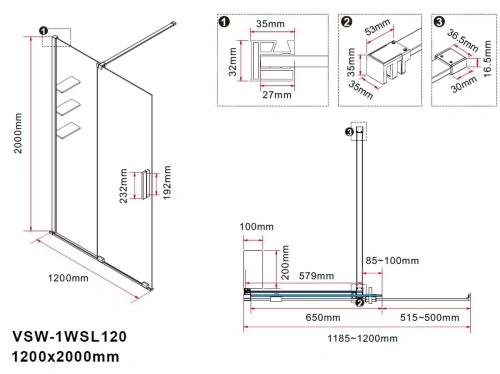 Душевая стенка Vincea Walk-In VSW-1WSL120CGGM