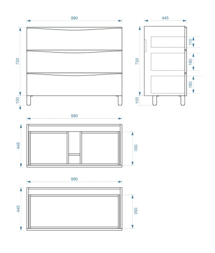 Тумба напольная Vela Бриз 100Н три ящика под Milen TU270602