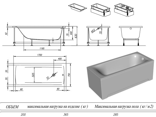 Ванна акриловая Kolpa-San Evelin 170x75